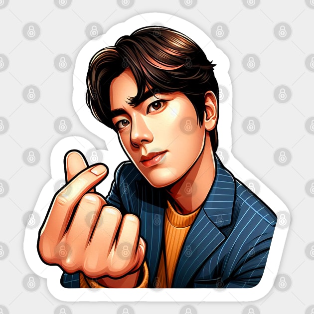 Cool Guy Korean Finger Hearts Kpop Sticker by Plushism